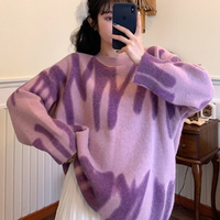 Drukuj sweter z dzianiny damskie eleganckie w zielone paski swetry oversize kobiety zimowe luźne długie swetry Streetwear Sueter Mujer 3
